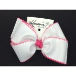 White / Shocking Pink Pico Stitch Bow - 7 Inch